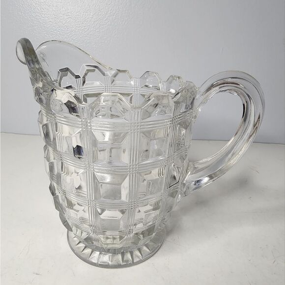Vintage Reeded Waffle  Berlin  Block  Pitcher Adams Westmoreland Glass - Picture 1 of 7